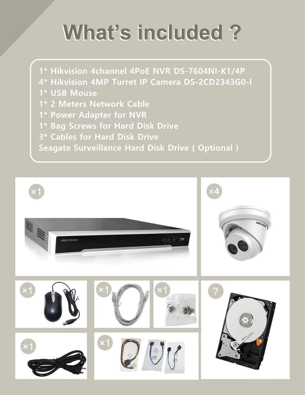 Hikvision комплекты видеонаблюдения револьверная ip-камера 4MP DS-2CD2343G0-I HD CMOS IR