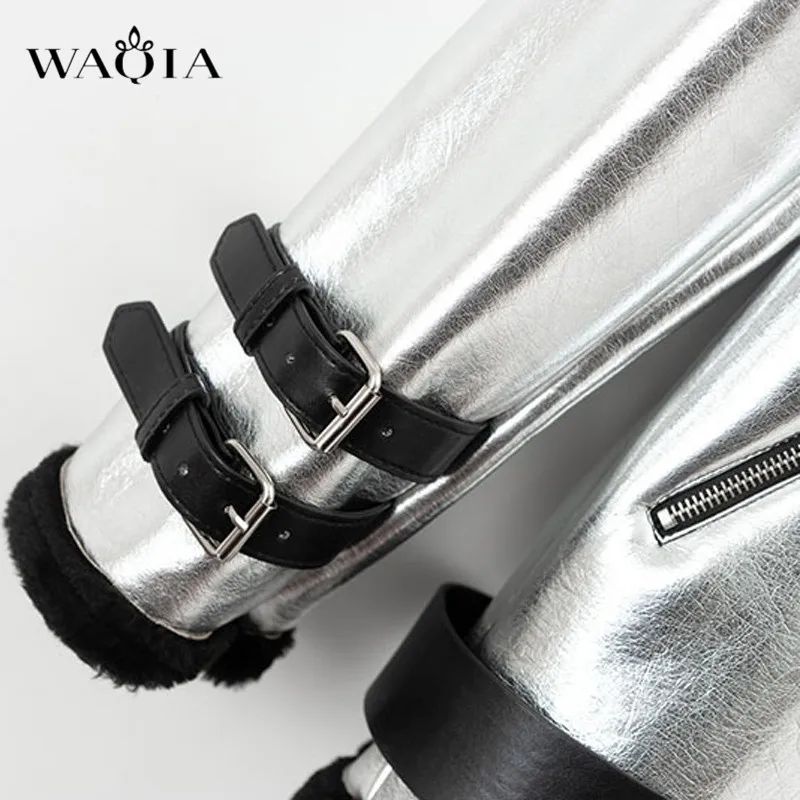 WAQIA 2018 осень зима куртки Для женщин Свободные стекаются теплое толстое пальто