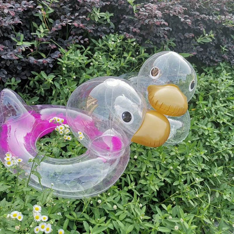 Cute Cartoon Inflatable Transparent Duck Swimming Ring Children Floating Row Chair Floating Bed Inflatable Raft Water Float Toys