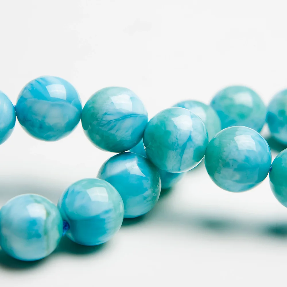 11mm Natural Larimar Blue Beads Bracelet From Dominica Gemstone Healing Stretch Water Pattern AAAAAA | Украшения и аксессуары