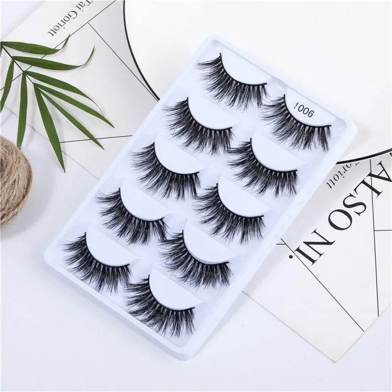 

5 Pairs eyelashes natural long 3d mink lashes hand made false lashes plastic cotton stalk makeup false eyelash