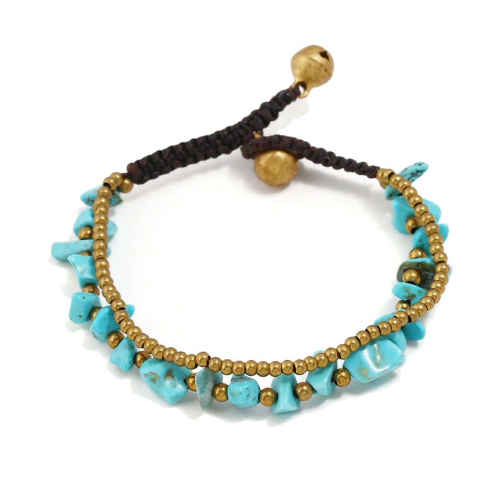 

ETHNIC Brand 2018 Handmade Layers Boho White Stone Gold-color Beaded Chain Charm Bracelets for Women Fashion A Bracelet