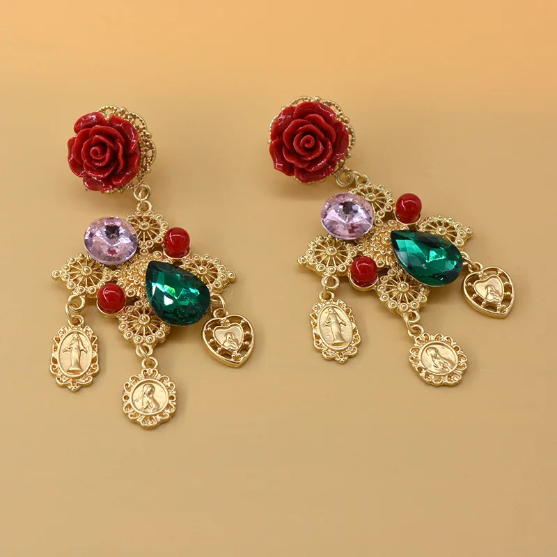 

2019 Vintage floral cross long earrings for women