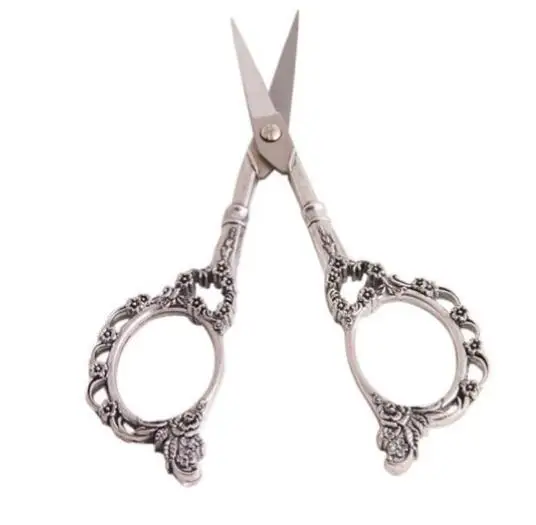 2 silver Европейские винтажные ножницы из нержавеющей стали, антикварные цветочные швейные ножницы для рукоделия, портновские ножницы, тканевые DIY Инструменты JDD04 - Цвет: 2 silver