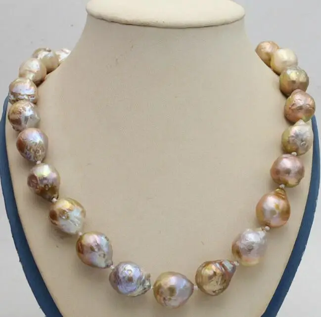 

Big 13-16mm Natural Purple / White Baroque Edison Pearl Necklace 18" 36"AAA
