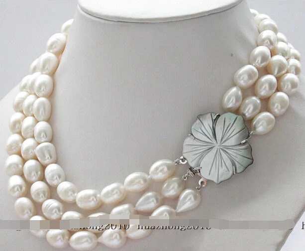 

FREE SHIPPING>>>@@ > Hot sale &>>>>>3row 8-9mm white rice freshwater cultured pearl necklace