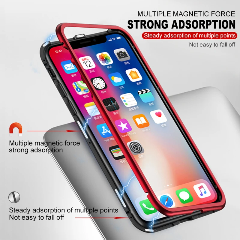 Магнитный двухсторонний чехол из закаленного стекла для iPhone 12 mini 11 Pro XS Max XR X
