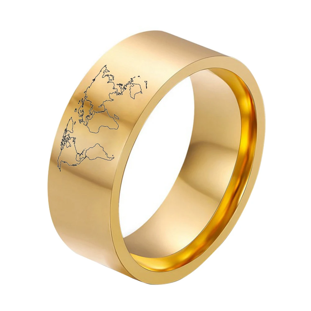 1Pc Men Fashion Jewelry Gift Titanuim Steel World Map Pattern Ring Band Decor | Украшения и аксессуары