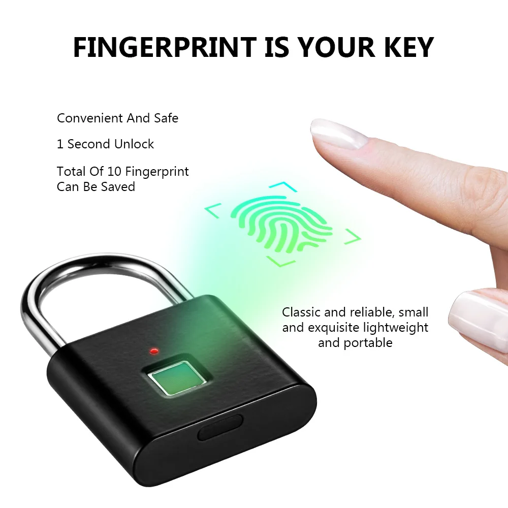 Золотой безопасности keyless USB Перезаряжаемый отпечаток пальца умный замок Быстрый
