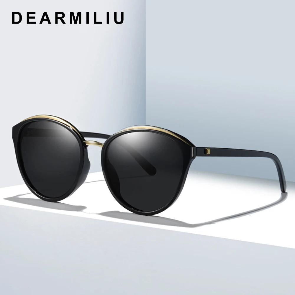 

DEARMILIU Design Women's Round Polarized Sunglasses Driving Cat eye Sun Glasses Gradient Goggle UV400 Gafas De Sol shades Women