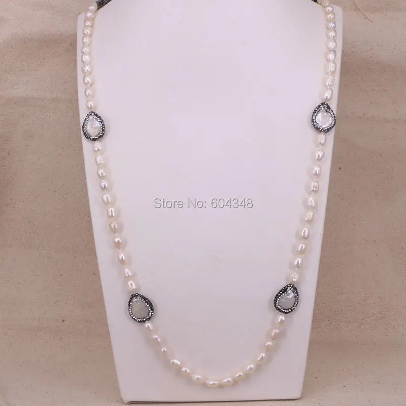 3 пряди природы Бесплатная форма жемчуг с цепь со стразами Becklace бисерные