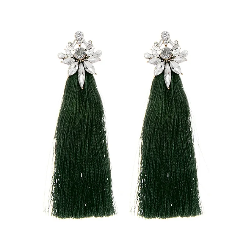 flower dark green Длинные желтые серьги с кисточками, Кристалл, горный хрусталь, корейский Винтаж, розовый большой цветок, сердце, серьги-гвоздики для женщин, рождественские серьги - Окраска металла: flower dark green