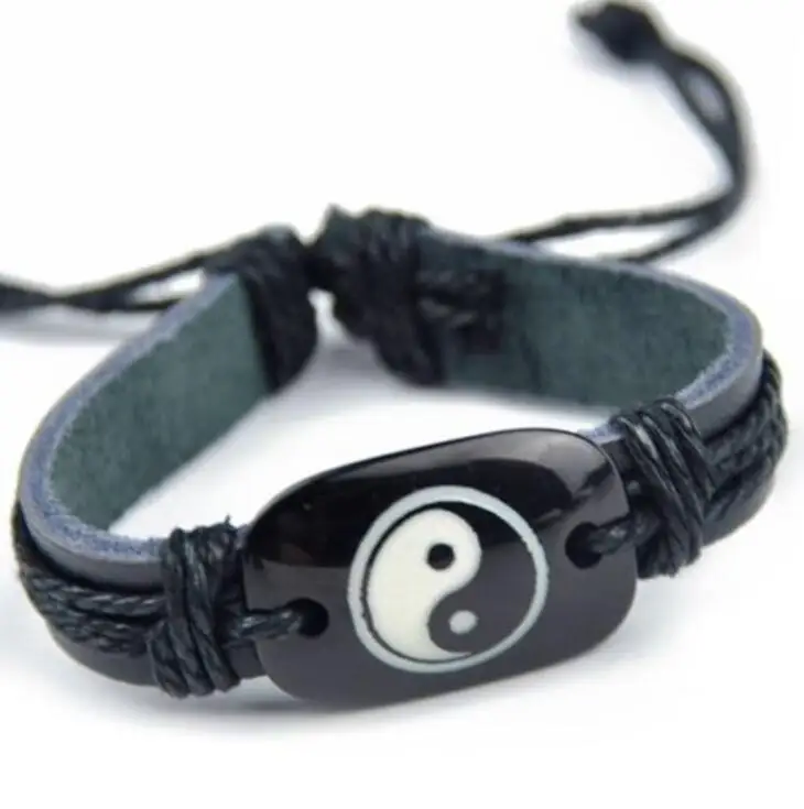 Оптовая продажа крутой мужской и женский кожаный браслет Taoism Tai Chi Yin Yang резной из