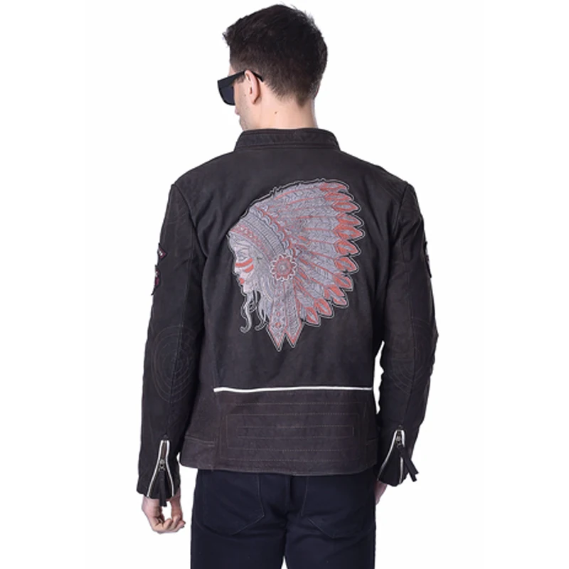 MAPLESTEED мужские кожаные куртки с вышивкой 100% натуральная козья кожа из воловьей