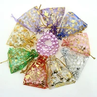 50pcslot 7x9cm 9x12cm 11x16cm 13x18cm gold love heart rose organza bag wedding voile gift christmas bags jewelry packing