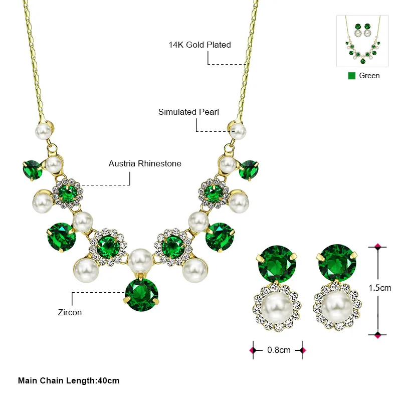 Neoglory светильник желтого золота цвет имитация жемчуга Зеленый Циркон Шарм