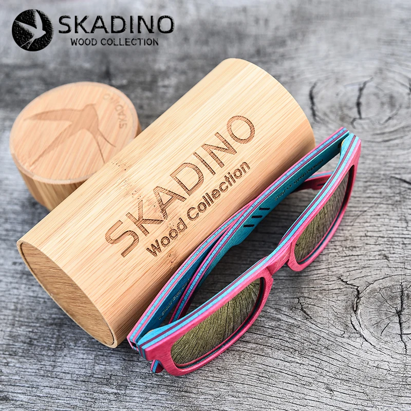 SKADINO бамбуковые деревянные солнцезащитные очки UV400 поляризованные солнцезащитные очки леди Скейтборд Мужские розовые линзы деревянные ручной работы крутой бренд