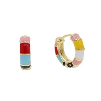 gold color pastel rainbow enamel colors circle huggie hoop european women trendy colorful hoop earrings