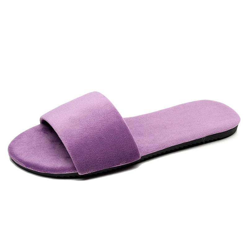 Purple На мягкой подошве; женские домашние женские тапочки на плоской подошве с открытым носком; комнатные тапочки; женская обувь без шнуровки; шлепанцы-Вьетнамки; дизайнерские шлепанцы без задника с открытыми пальцами - Цвет: Purple
