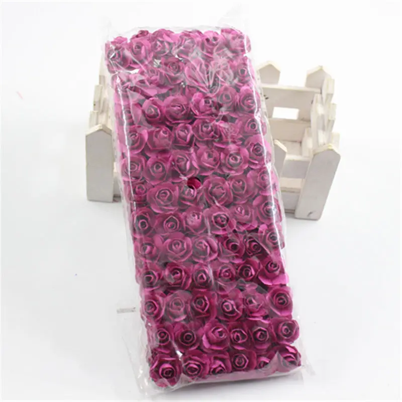 deep rose red 144 шт./лот 1,5 см искусственные маленькие бумажные розы ручной работы для вечеринок Свадебные украшения автомобиля искусственный цветок - Цвет: deep rose red