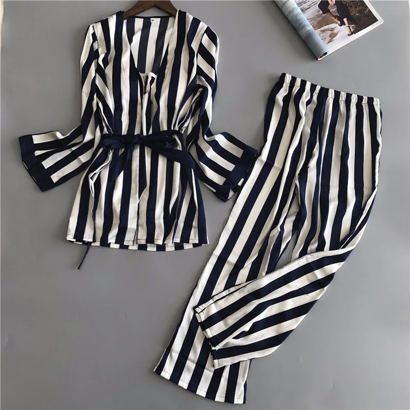 

Autumn Silk Winter Pajamas Women Sexy Women's Pajamas with Pants Satin Pajamas Set Nightwear Sashes Sleepwear