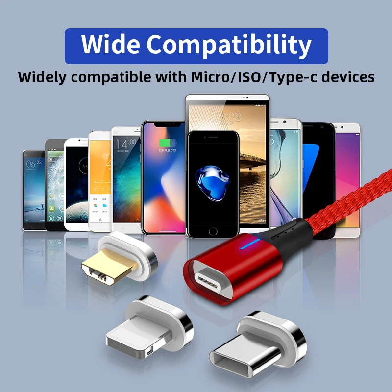 Магнитный кабель Micro USB Type C GREENPORT Lightning для iPhone 3 а быстрой зарядки магнитный