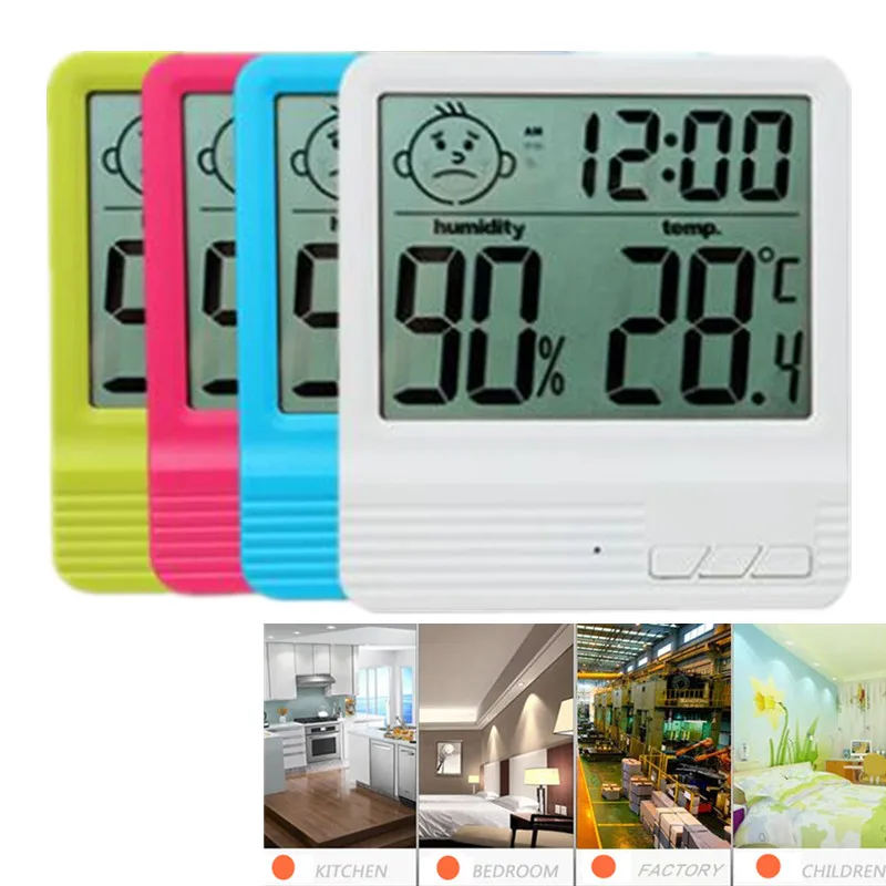 Digital LCD Square Thermometer Hygrometer Baby Smile Crying Face Humidity Meter Weather Station Tester Temperature clock 40% OFF |