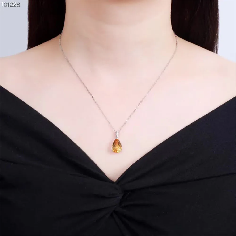 

gem fine jewelry wholesale trendy 925 sterling silver natural yellow crystal necklace pendant for wedding engagement party gift