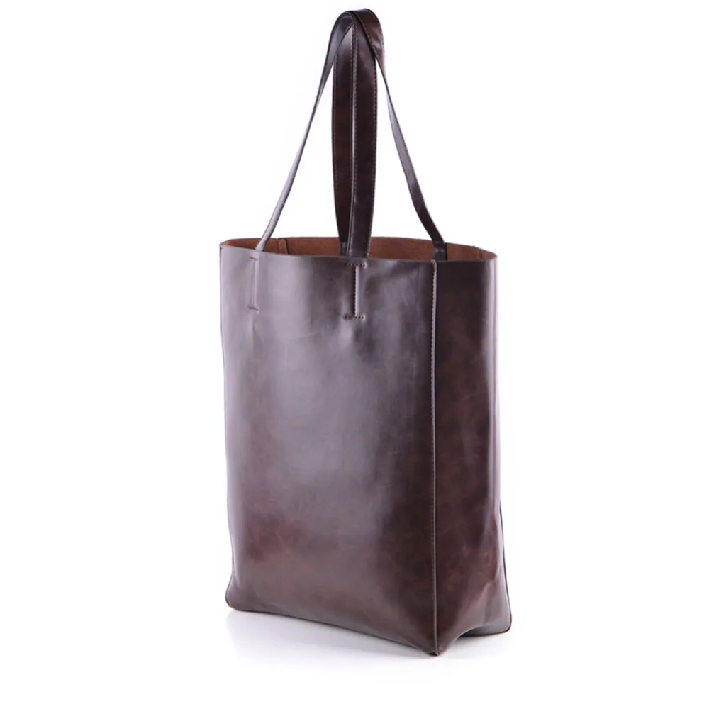 Винтажная Вощеная большая женская сумка тоут CABAS простая повседневная кожаная с