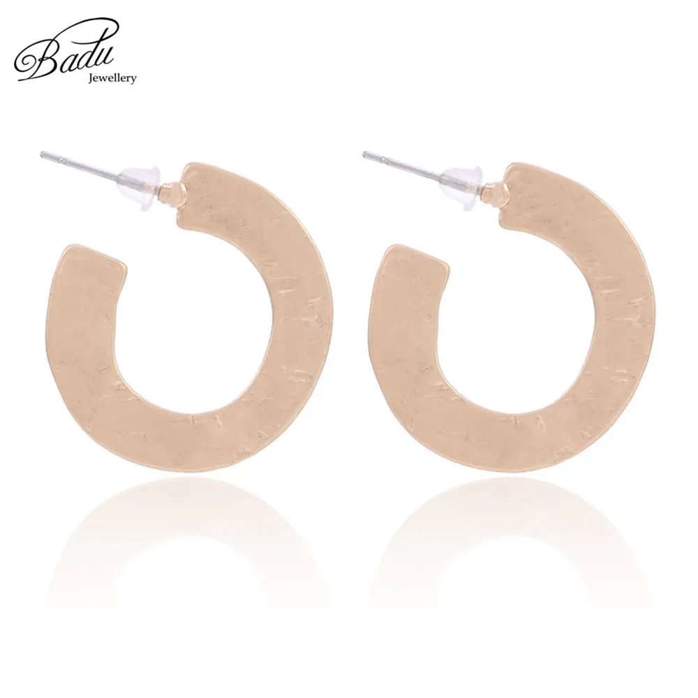 Badu Round Stud Earring Golden Alloy Circle Korean Style Women Earrings 2018 Fashion Jewelry Gift for Girls Dropshipping | Украшения и