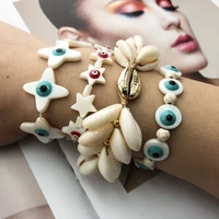 original kbjw jewelry bracelet unique evil eye design shell slice multi color enamel beads elastic bracelets for women 2019