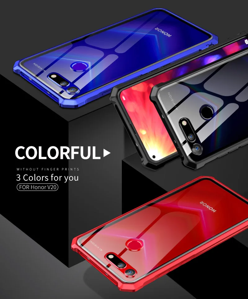 Чехол-накладка для huawei honor v20, задняя крышка, металлическое прозрачное закаленное стекло, противоударный чехол для honor view 20, чехол
