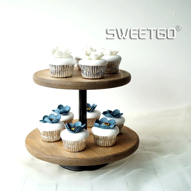 

Двухярусная деревянная подставка для торта SWEETGO, тарелка для кексов для свадебной вечеринки, инструменты для украшения тортов в виде коричн...