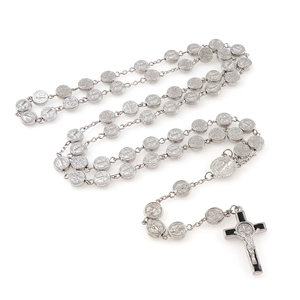 

9mm Gold And Silver Round Best Selling Benedictus Kraal Rozenkrans Zinklegering Kraal Middelpunt Kruisbeeld