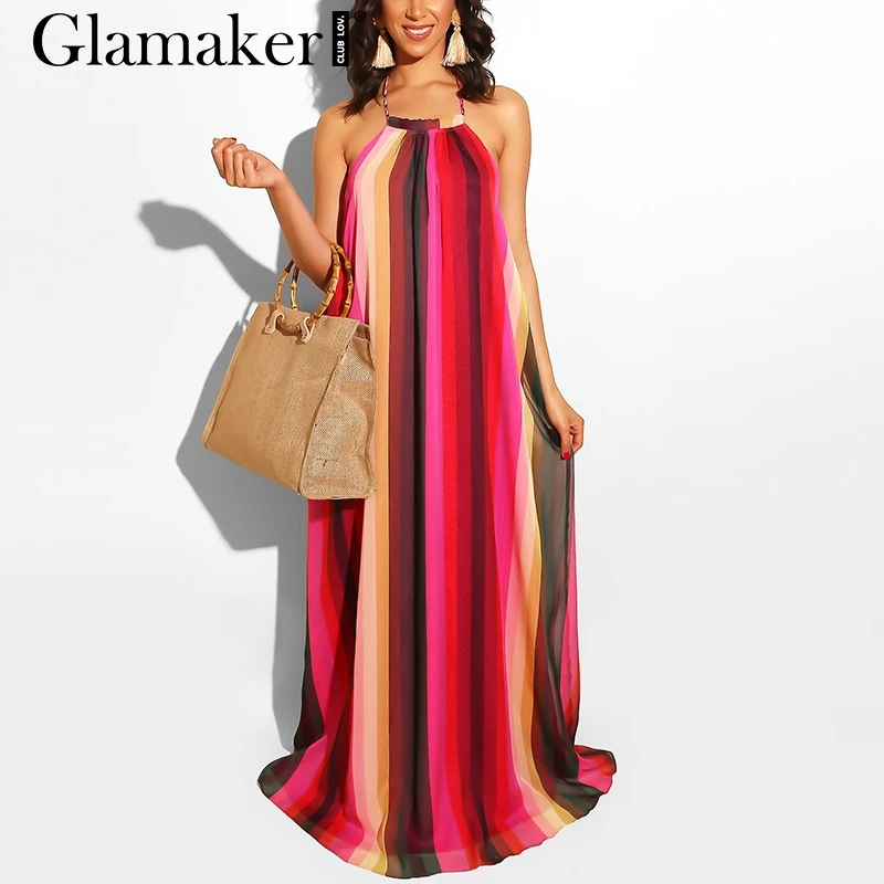 Красный Glamaker пикантные boho нарядное платье макси для женщин цветочный принт Холтер спинки Дамы bodycon платье элегантные пляжные Вечерние Длинное - Цвет: Красный