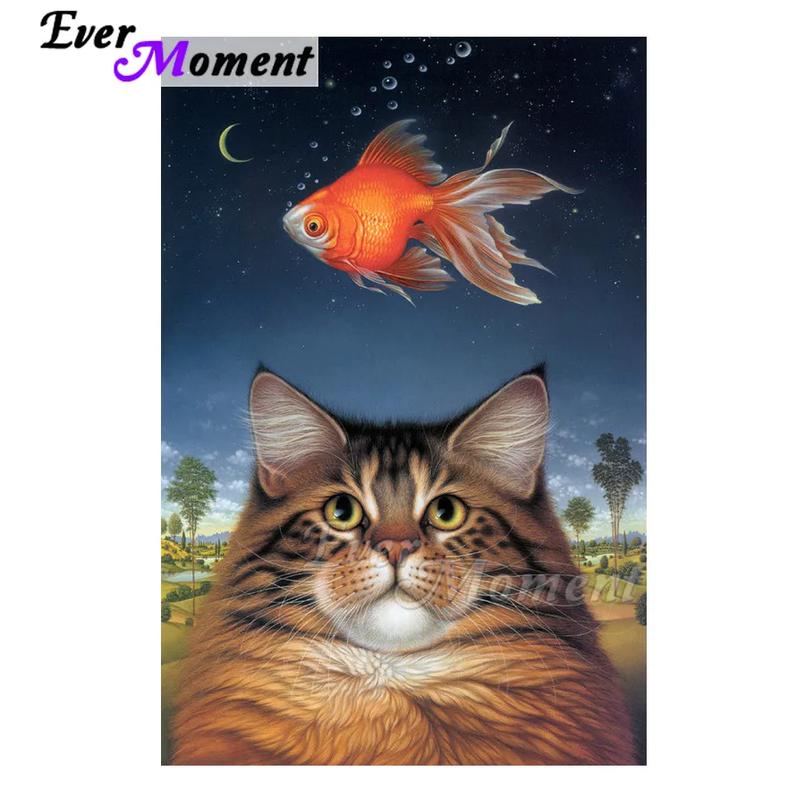 Алмазная живопись с котом и рыбой Ever Moment полная квадратная картина 5D сделай сам