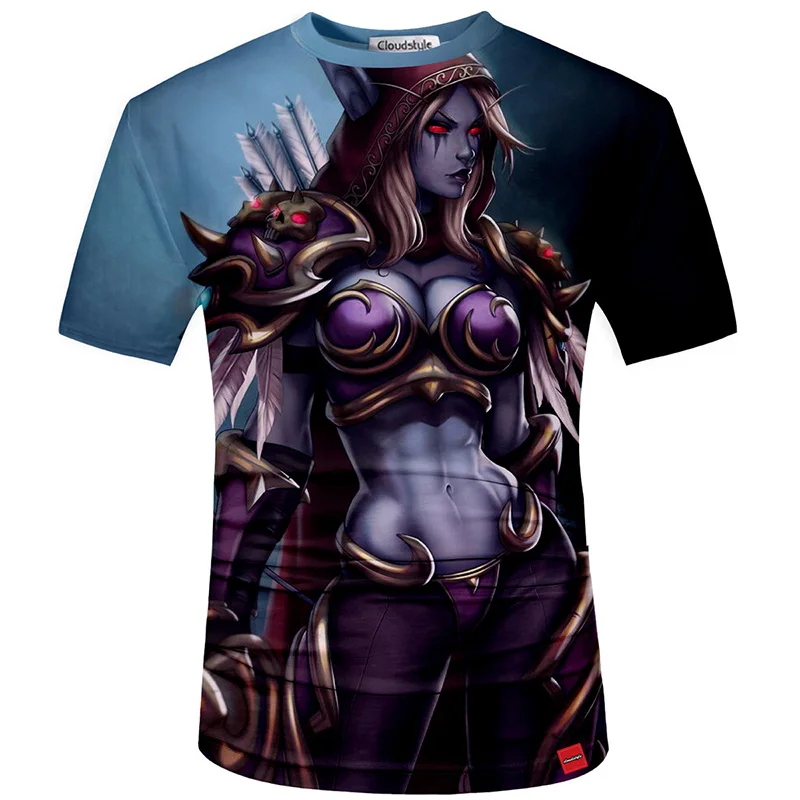 Cloudstyle, 3D футболки для мужчин, игра Wow Chiefs queen Sylvanas, 3D принт, модные повседневные футболки, летние топы размера плюс 5XL
