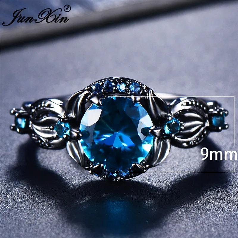 

2019 New Brand Female Round Flower Ring With Big Crystal Zircon Love Jewelry Vintage 14KT Black Gold Red Wedding Rings For Women