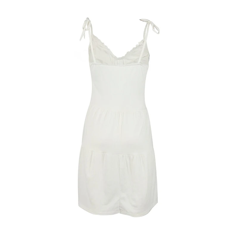 Блузка платье жилет Сарафан Boho совок шеи женщин кружева спагетти ремень сплошной