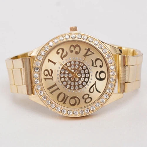 Модные женские часы Роскошные большие цифры Круглый циферблат Стразы