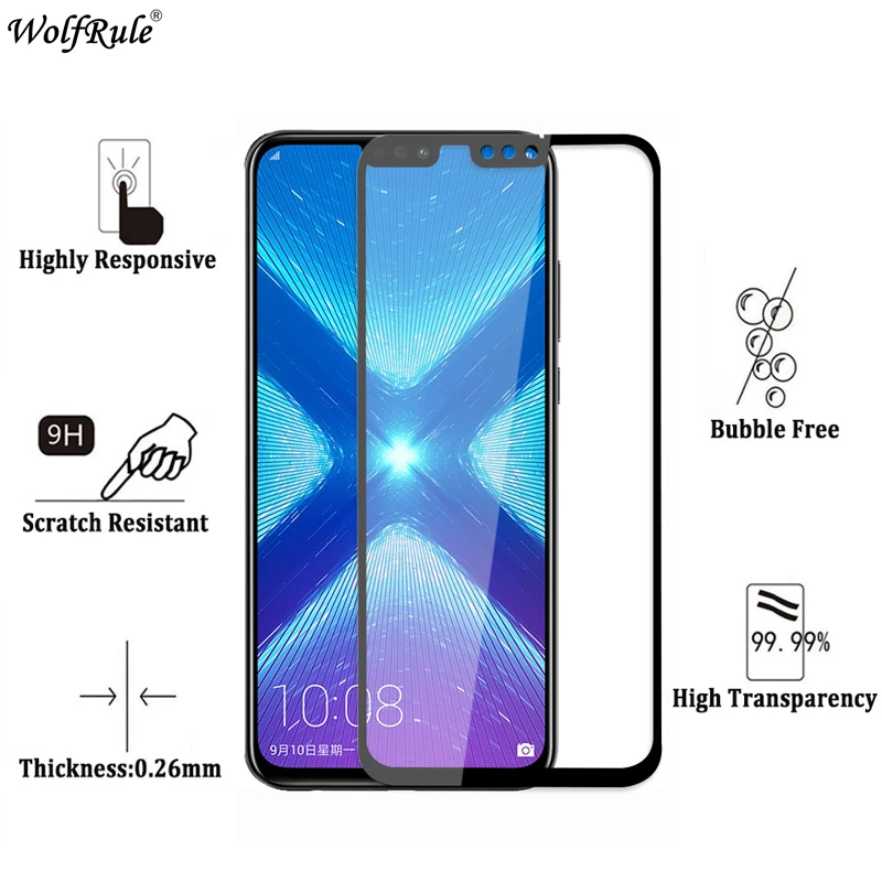2 piezas para vidrio Huawei Honor 8X Protector de pantalla vidrio templado para Huawei Honor 8X Protector de vidrio cubierta completa pel&iacute;cula-1