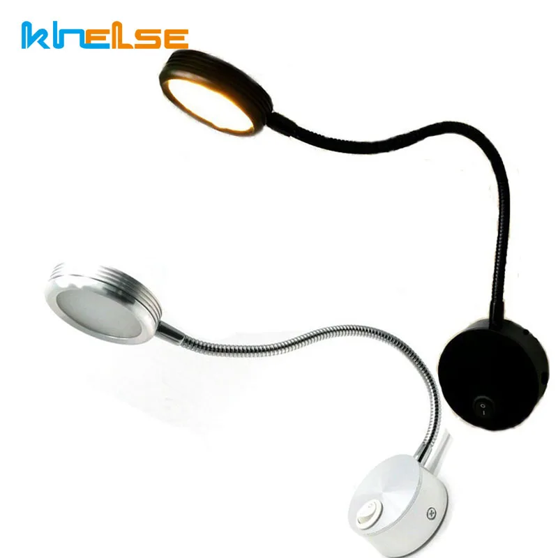 

LED Wall Lamp AC90-260V Silver Bedroom Bedside Reading Lights Knob Switch Flex Direction Adjustable Indoor Porch Hotel Lighting