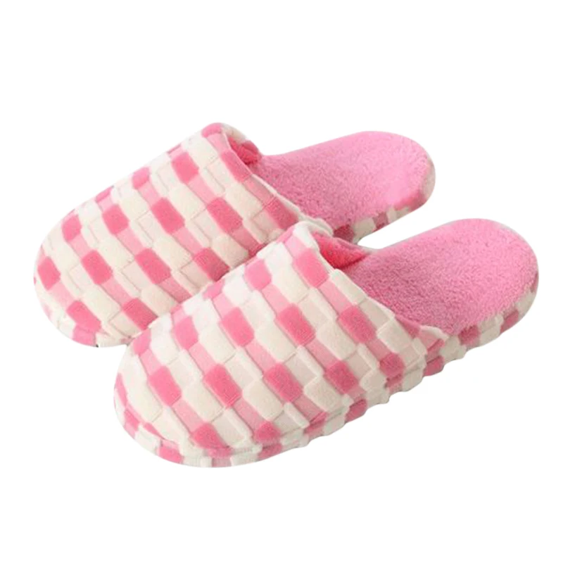 Pink Женские шлепанцы; зимняя женская обувь Домашние тапочки для пар; зимние теплые тапочки; плюшевые тапочки, домашние женская обувь - Цвет: Pink