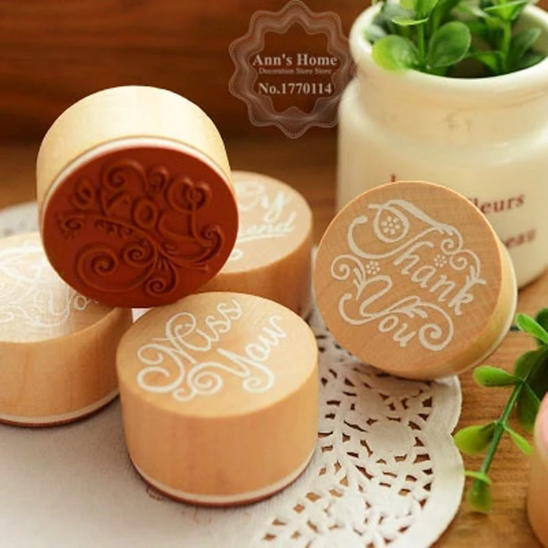 6 Styles Retro Style Vintage Pattern Round Wooden Rubber Stampe DIY Scrapbooking Kids Funny HomeWork Writing Love Stationery Set |