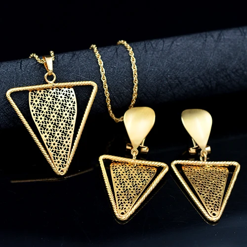 Earrings Necklace G Солнечный ювелирные изделия Мода Треугольники комплекты украшений для женщин колье серьги кулон Ювелирные наборы для праздничный свадебный Венчальный ювелирные изделия - Окраска металла: Earrings Necklace G