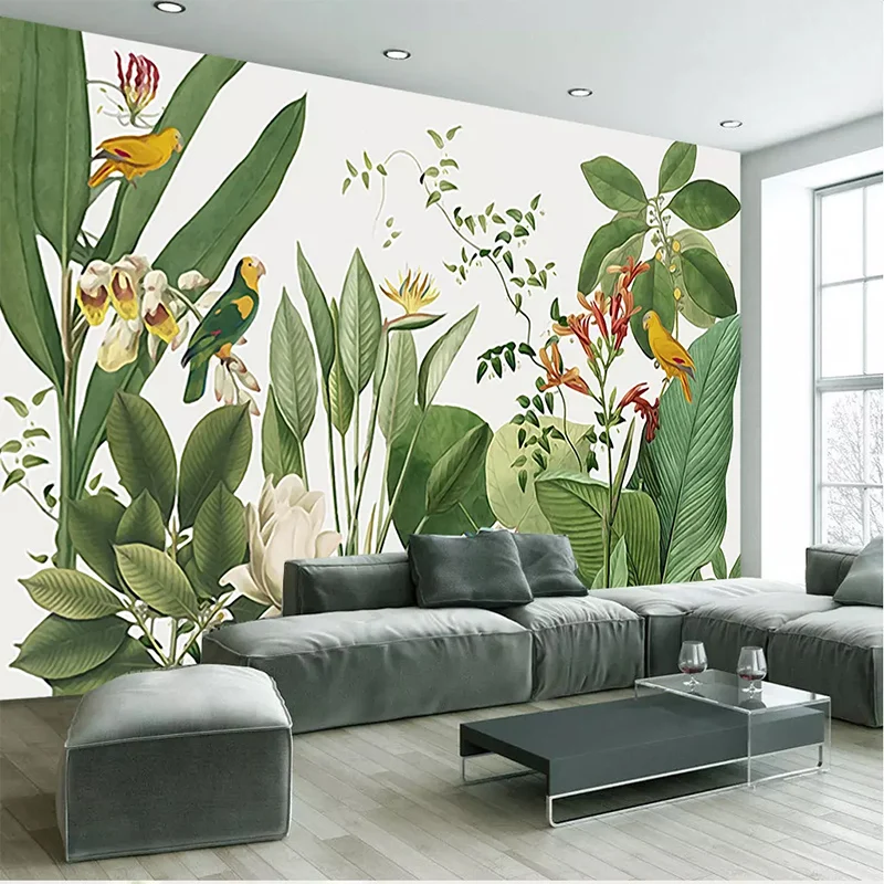 

3D Retro Tropical Rainforest Parrot Palm Photo Mural Wallpaper Living Room Bedroom Home Decoration Waterproof Wall Cloth Fresco