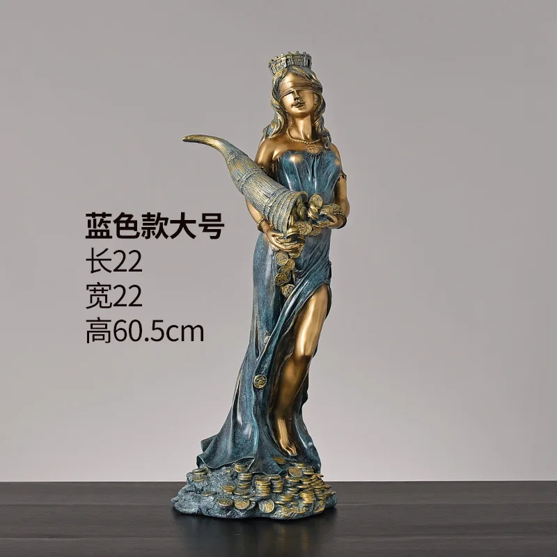 D Богиня носить корону с завязанными глазами держа Рог заполненный золотыми монетами статуэтки домашний декор ремесла комнаты рабочего стола орнамент подарок - Цвет: D