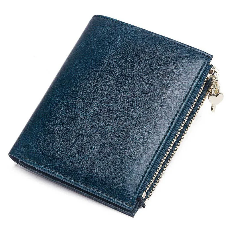 Luxury Brand Split Leather Women Wallet Female Lady Small Walet Portomonee For Girls Mini Pocket Perse Holder Coin Purse - Цвет: blue
