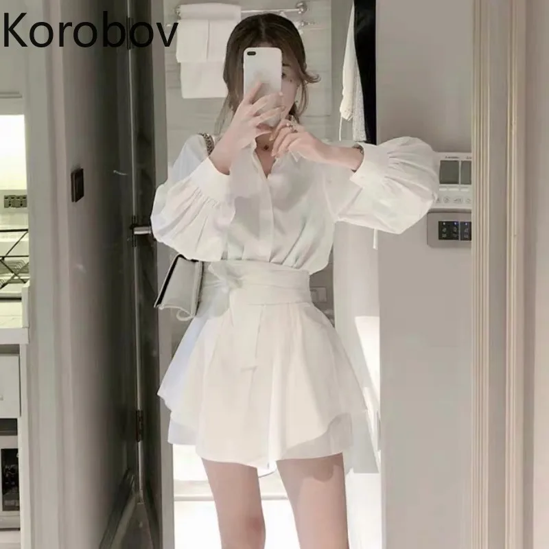 Костюм Korobov женский в корейском пляжном стиле офисная блузка с длинным рукавом и