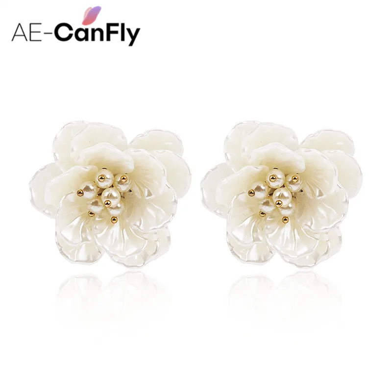 AE-canfly В виде ракушки цветок Серьги-гвоздики для Для женщин модные жемчужные уха ювелирный завод 2A5020